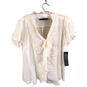 Sheer Cream Top with Bow and Camisole Underneath for Lining (Size 6)